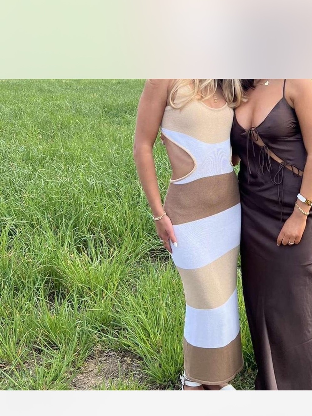 Striped Cutout Maxi Dress in Beige, White & Brown